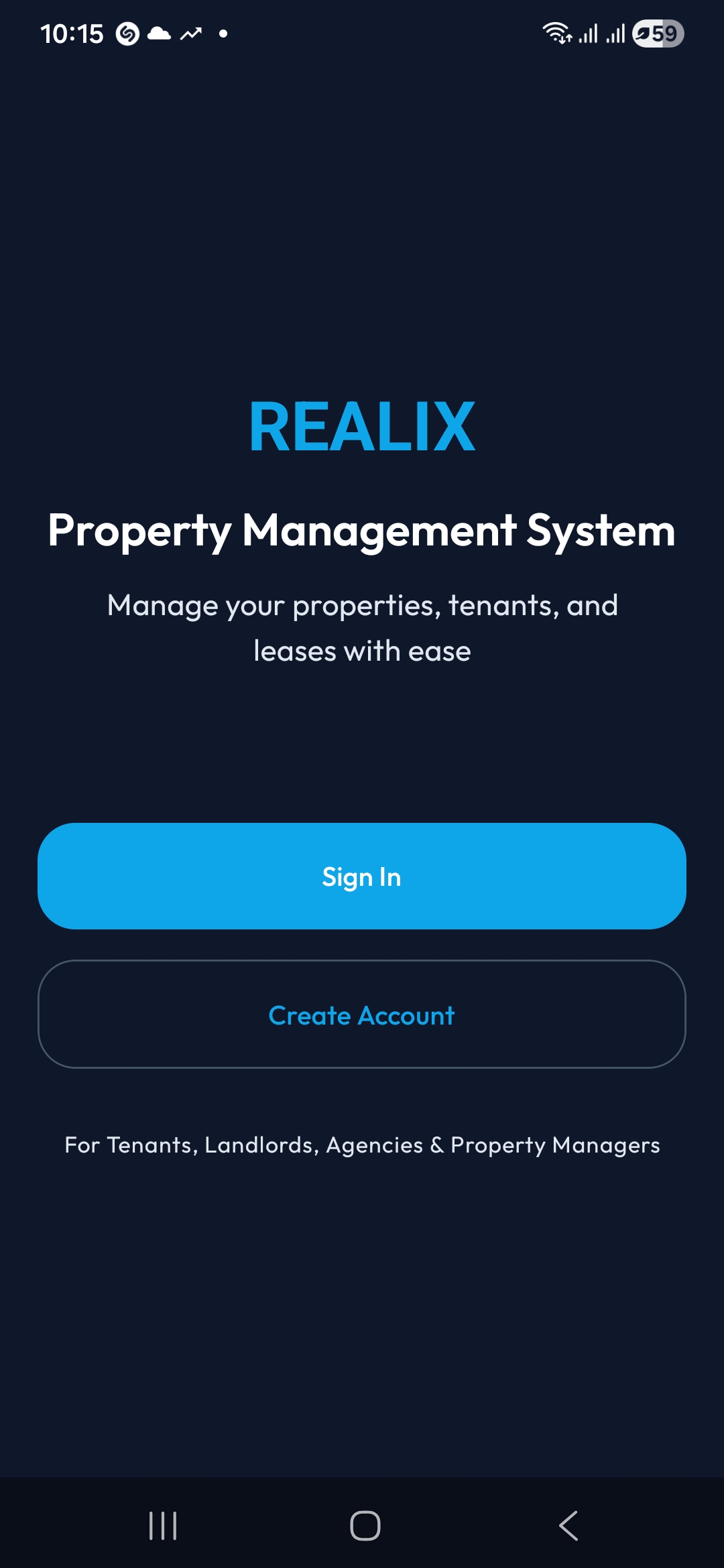 Realix mobile app — sign in